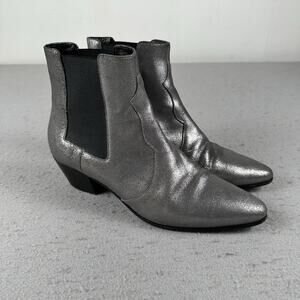 Saint Laurent Paris Silver Glitter Chelsea Heel Ankle Boots 40.5 EU